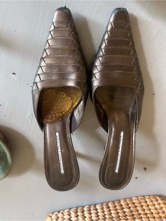 Donald J. Pliner Shoes - Donald J. Pliner Metallic Bronze Woven Pointed Slide Mules